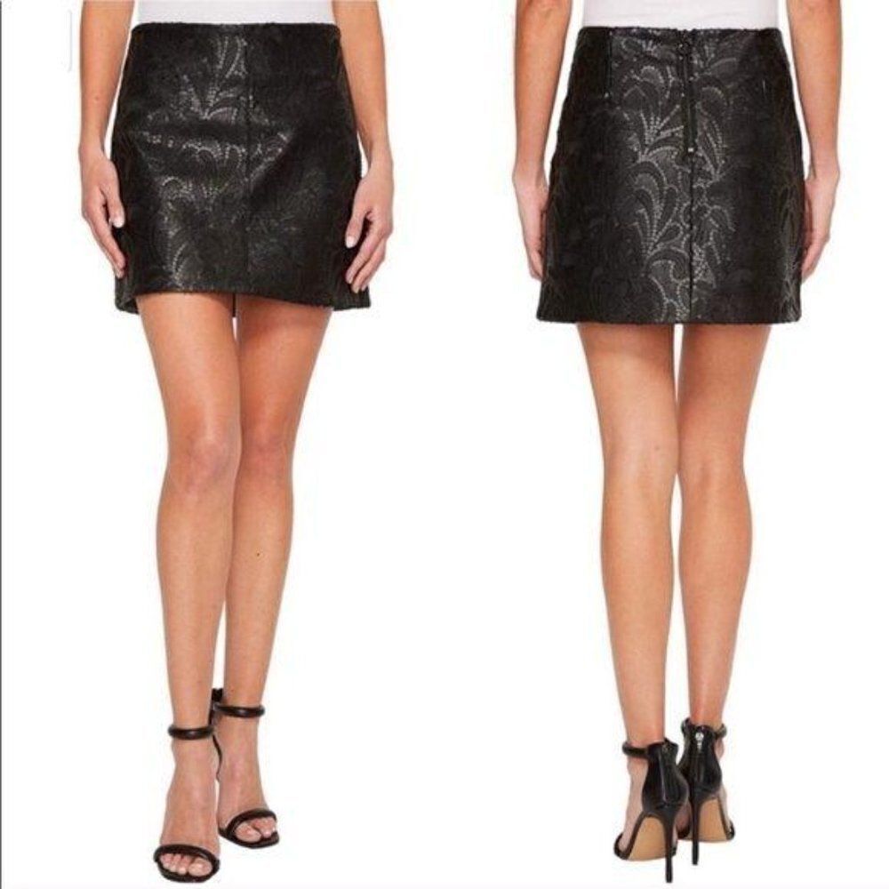 Blank NYC Floral Embroidered Vegan Leather Skirt